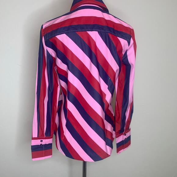 Tommy Hilfiger Blue Pink Red Striped Button Up Shirt Sz Medium - Picture 2 of 9